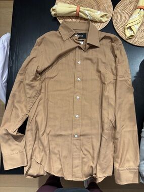 Hugo Boss Men's Casual Button-Down Shirt in Camel Brown